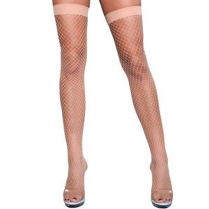 Fence Net Thigh High Stockings - Nude